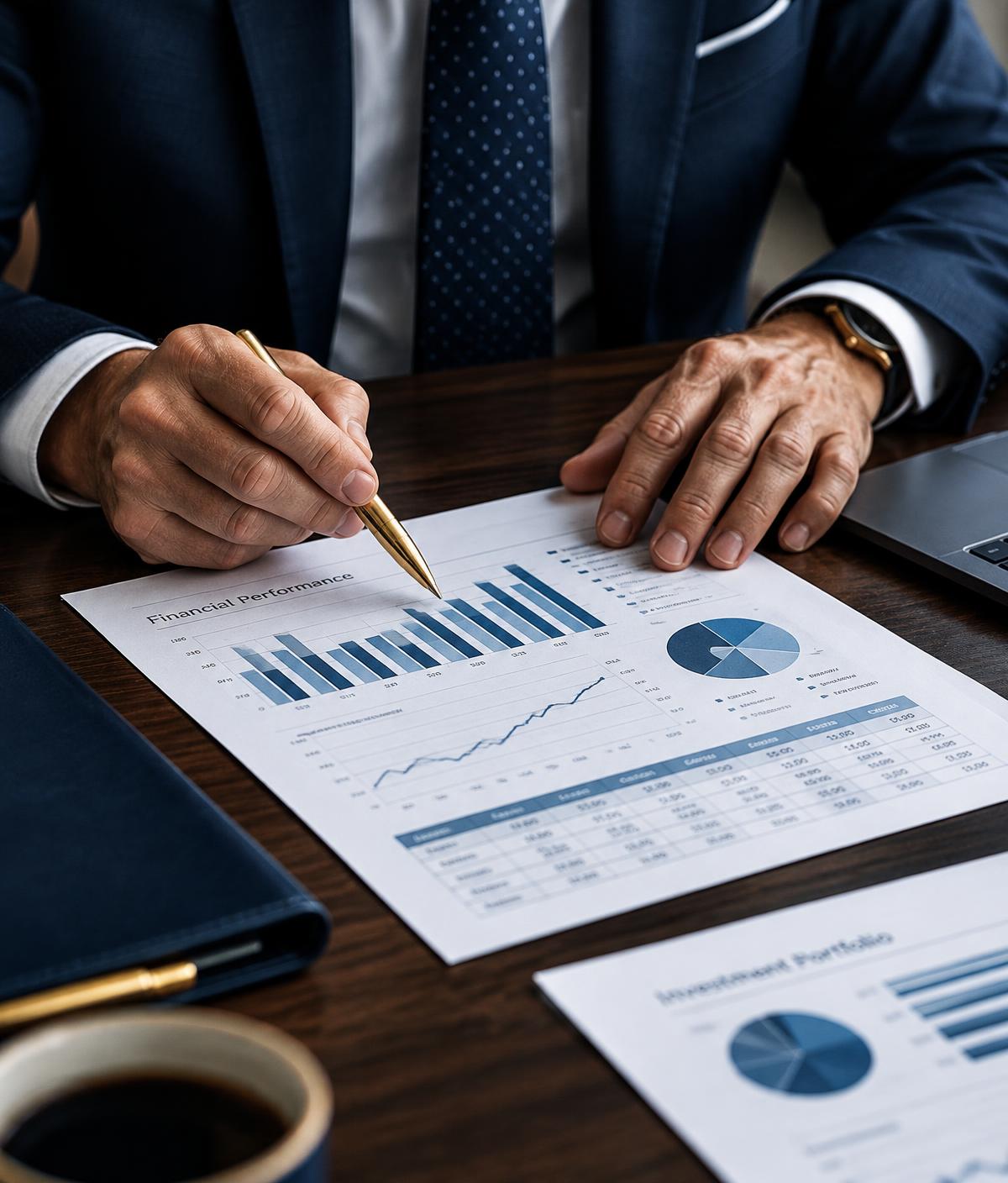 Empresário analisando relatórios do diagnóstico